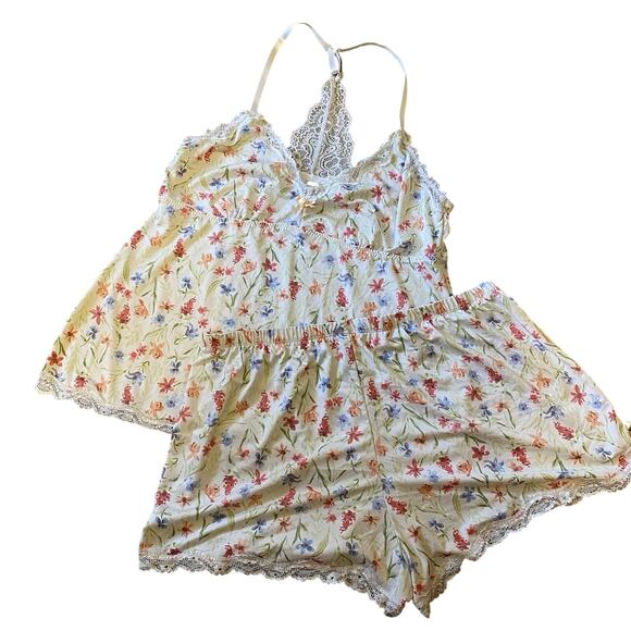 LauraAshley Women Sleepwear White Floral Lace Bow Babydoll Cami Short Set XL 2PC - Picture 1 of 6